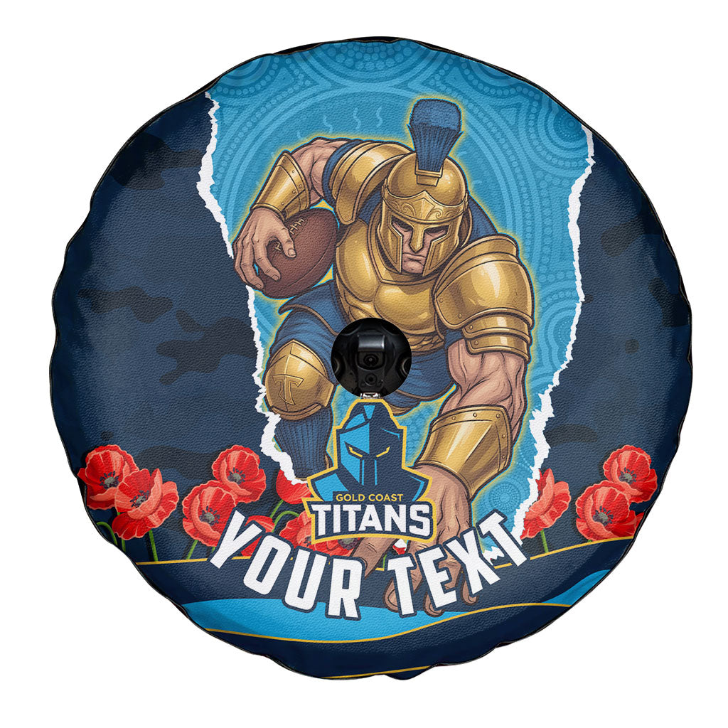 Personalized Gold Coast Titans ANZAC Tribute Spare Tire Cover Poppy Field Soldier Silhouette Aboriginal Rugby Mascot
