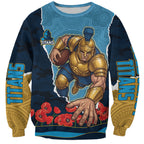 Personalized Gold Coast Titans ANZAC Tribute Sweatshirt Poppy Field Soldier Silhouette Aboriginal Rugby Mascot