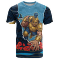 Personalized Gold Coast Titans ANZAC Tribute T Shirt Poppy Field Soldier Silhouette Aboriginal Rugby Mascot
