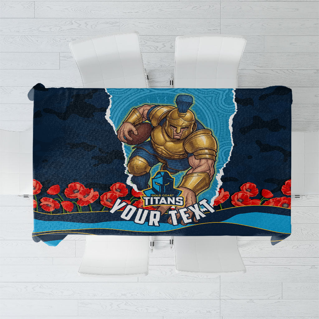 Personalized Gold Coast Titans ANZAC Tribute Tablecloth Poppy Field Soldier Silhouette Aboriginal Rugby Mascot