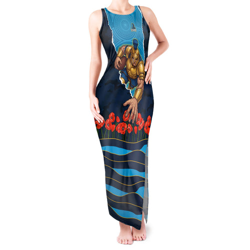 Personalized Gold Coast Titans ANZAC Tribute Tank Maxi Dress Poppy Field Soldier Silhouette Aboriginal Rugby Mascot