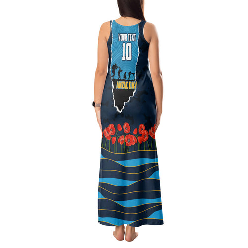 Personalized Gold Coast Titans ANZAC Tribute Tank Maxi Dress Poppy Field Soldier Silhouette Aboriginal Rugby Mascot