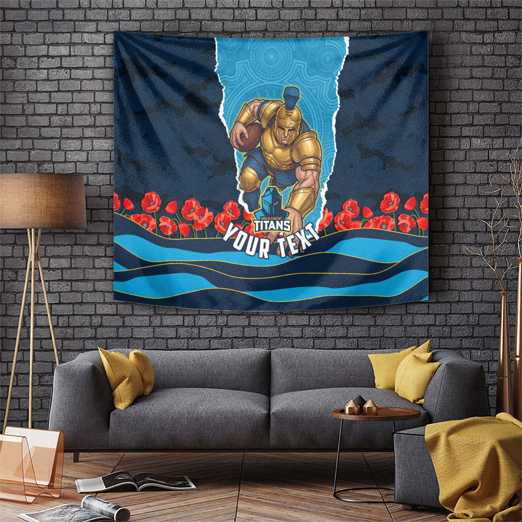 Personalized Gold Coast Titans ANZAC Tribute Tapestry Poppy Field Soldier Silhouette Aboriginal Rugby Mascot