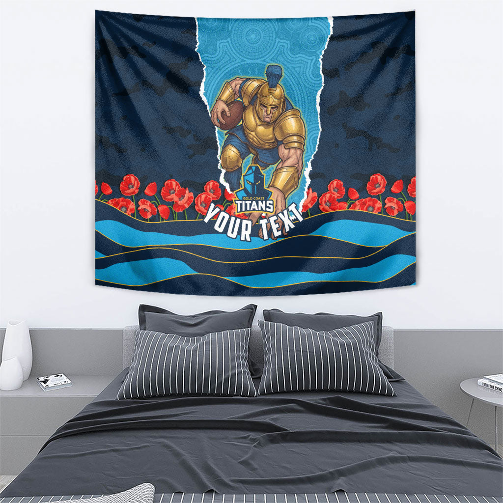Personalized Gold Coast Titans ANZAC Tribute Tapestry Poppy Field Soldier Silhouette Aboriginal Rugby Mascot