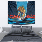 Personalized Gold Coast Titans ANZAC Tribute Tapestry Poppy Field Soldier Silhouette Aboriginal Rugby Mascot