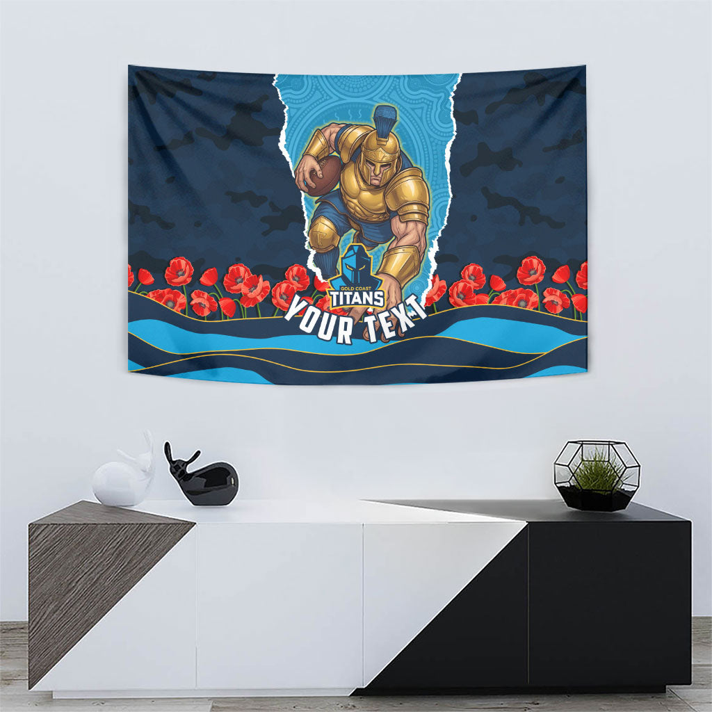 Personalized Gold Coast Titans ANZAC Tribute Tapestry Poppy Field Soldier Silhouette Aboriginal Rugby Mascot