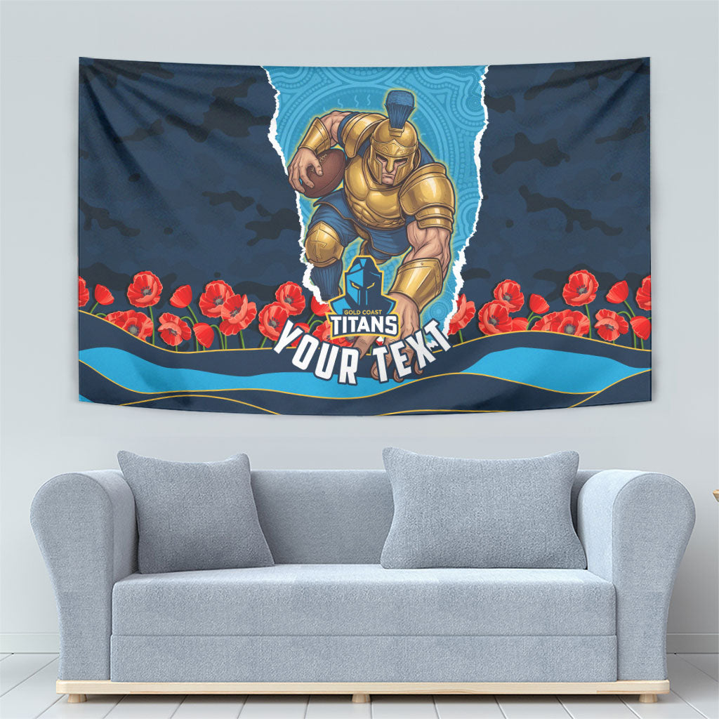 Personalized Gold Coast Titans ANZAC Tribute Tapestry Poppy Field Soldier Silhouette Aboriginal Rugby Mascot
