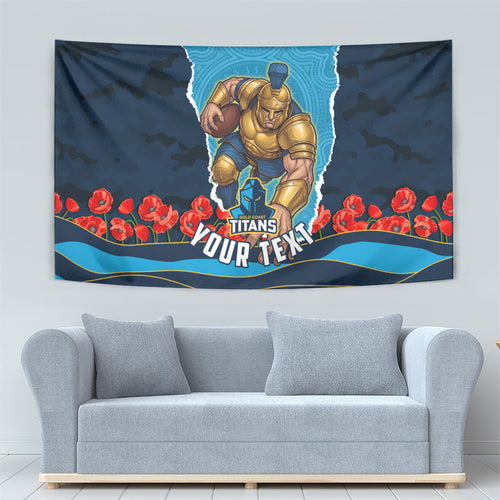 Personalized Gold Coast Titans ANZAC Tribute Tapestry Poppy Field Soldier Silhouette Aboriginal Rugby Mascot