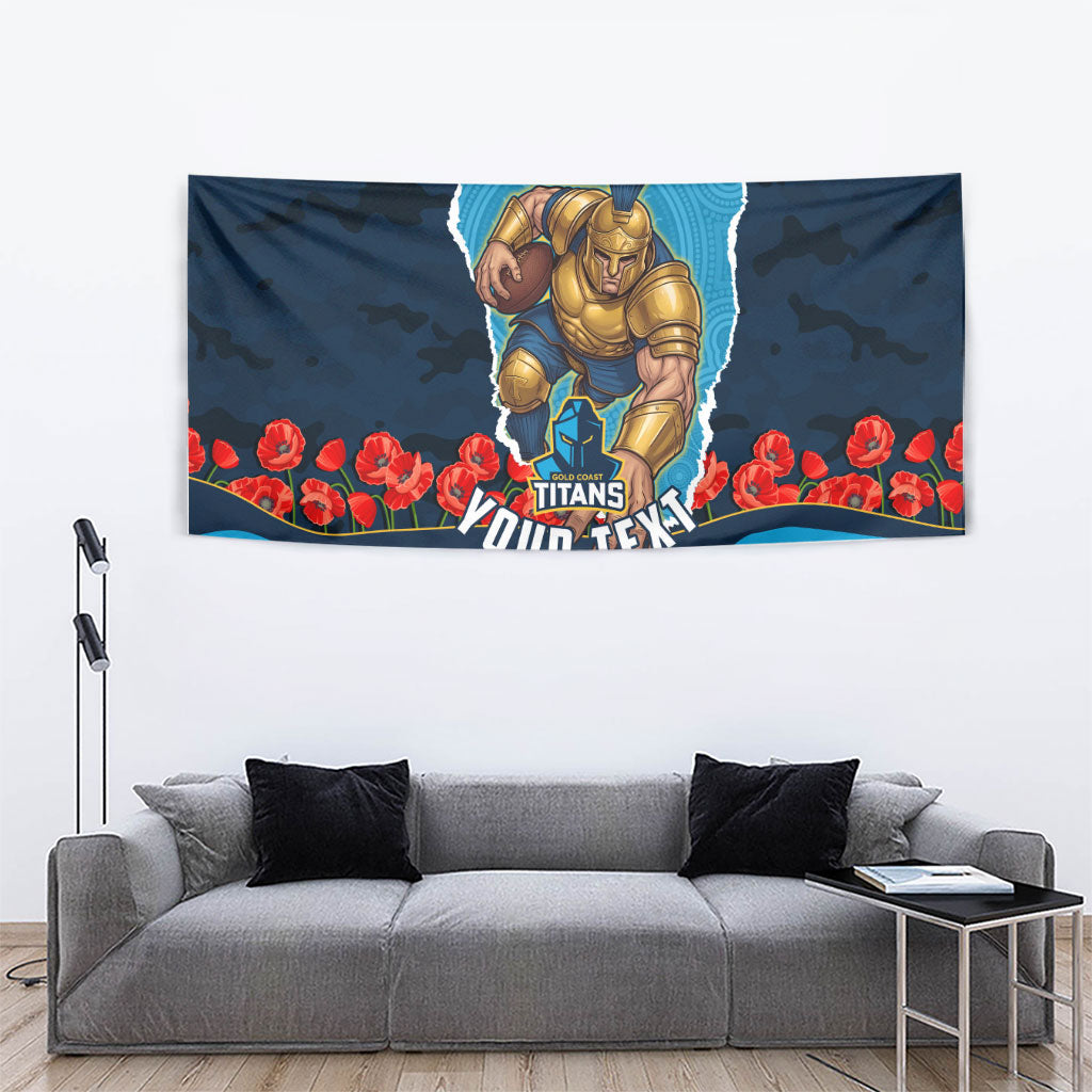 Personalized Gold Coast Titans ANZAC Tribute Tapestry Poppy Field Soldier Silhouette Aboriginal Rugby Mascot