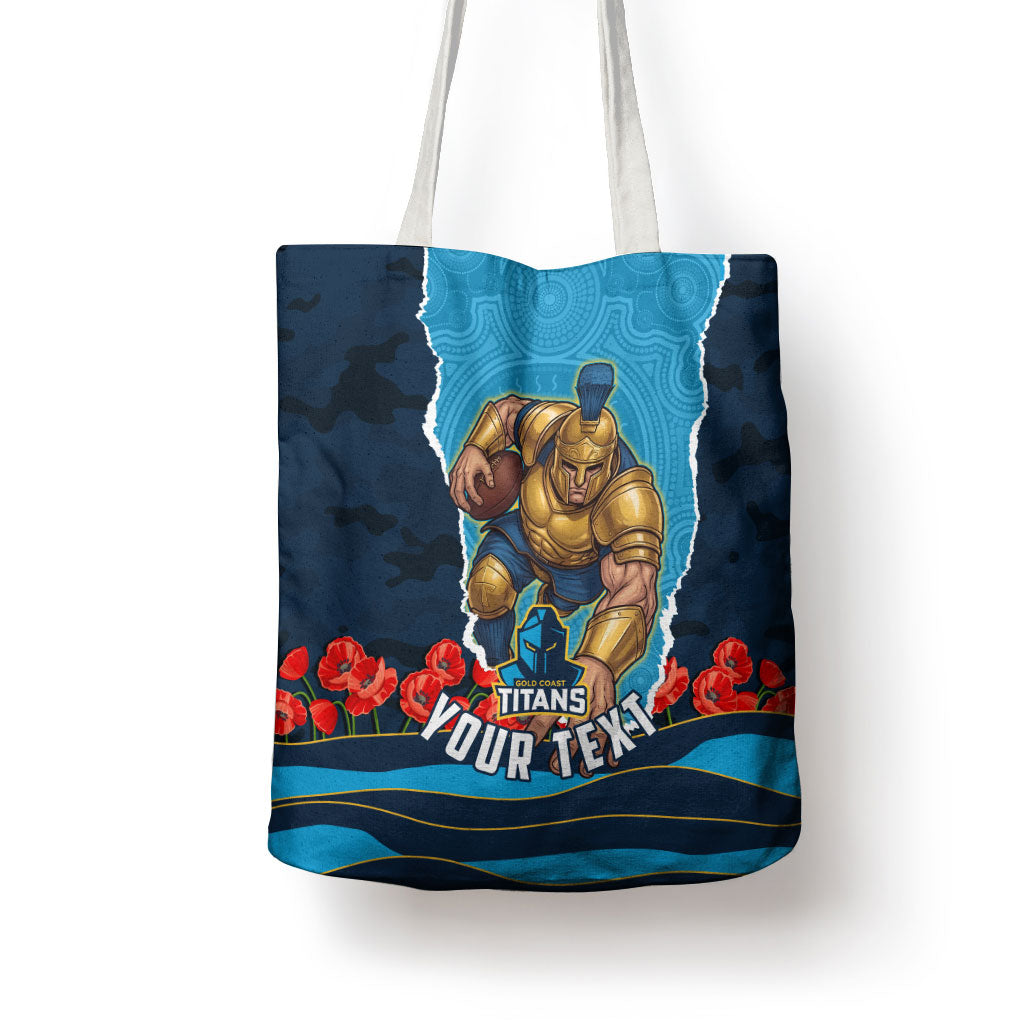 Personalized Gold Coast Titans ANZAC Tribute Tote Bag Poppy Field Soldier Silhouette Aboriginal Rugby Mascot