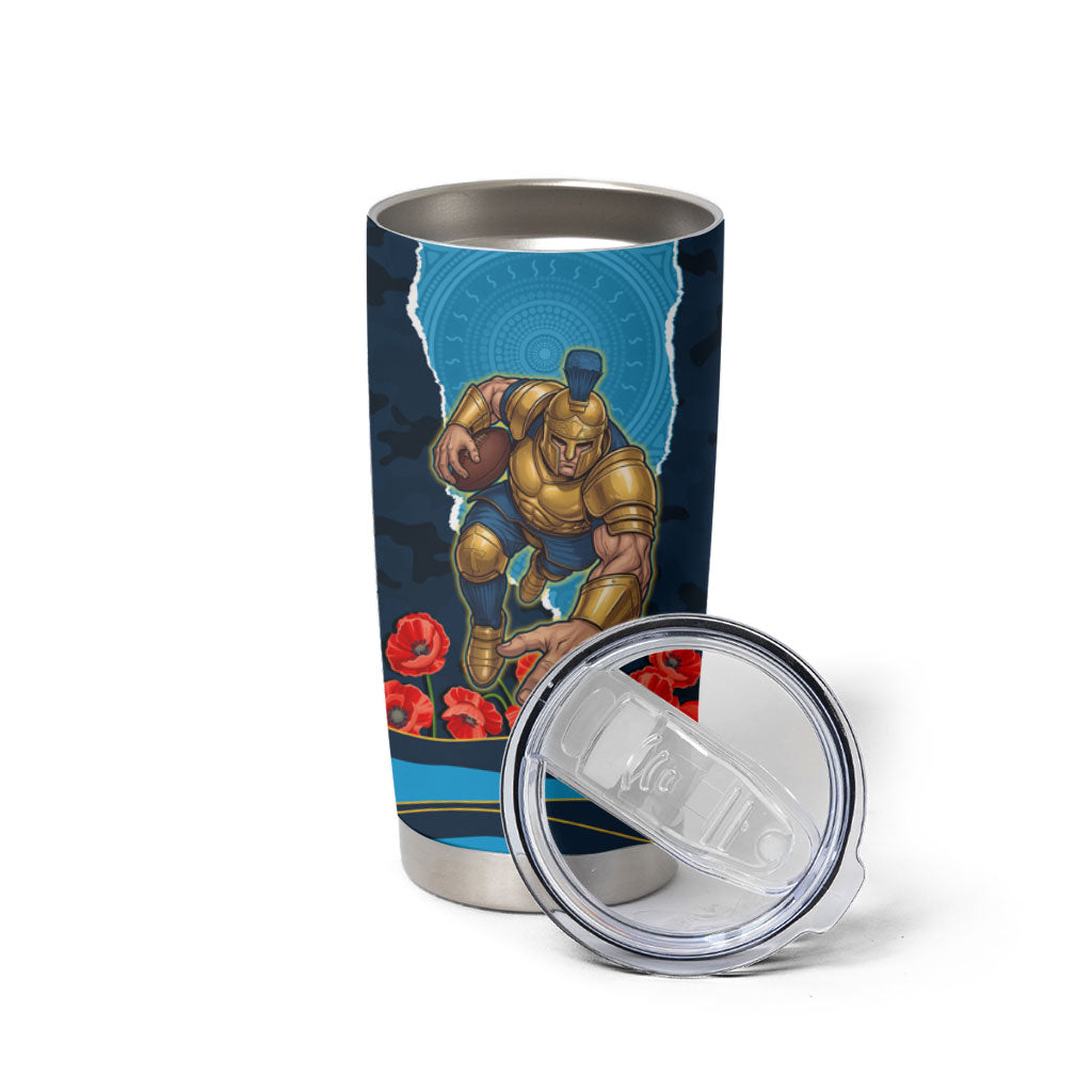 Personalized Gold Coast Titans ANZAC Tribute Tumbler Cup Poppy Field Soldier Silhouette Aboriginal Rugby Mascot