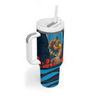Personalized Gold Coast Titans ANZAC Tribute Tumbler With Handle Poppy Field Soldier Silhouette Aboriginal Rugby Mascot