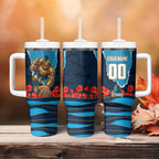 Personalized Gold Coast Titans ANZAC Tribute Tumbler With Handle Poppy Field Soldier Silhouette Aboriginal Rugby Mascot