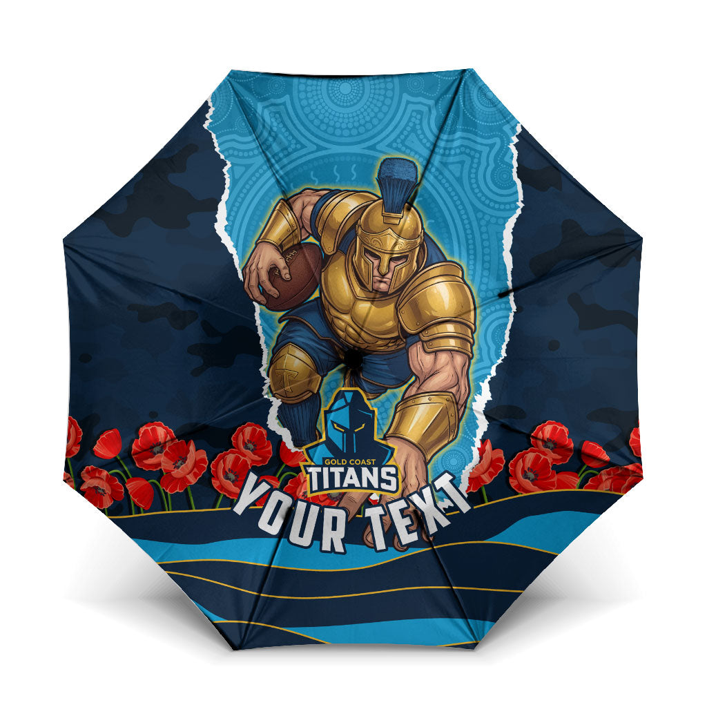 Personalized Gold Coast Titans ANZAC Tribute Umbrella Poppy Field Soldier Silhouette Aboriginal Rugby Mascot