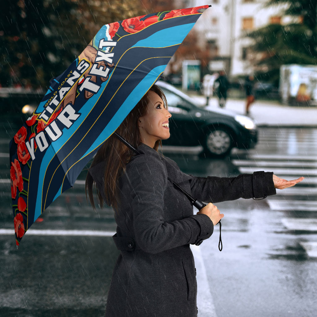 Personalized Gold Coast Titans ANZAC Tribute Umbrella Poppy Field Soldier Silhouette Aboriginal Rugby Mascot
