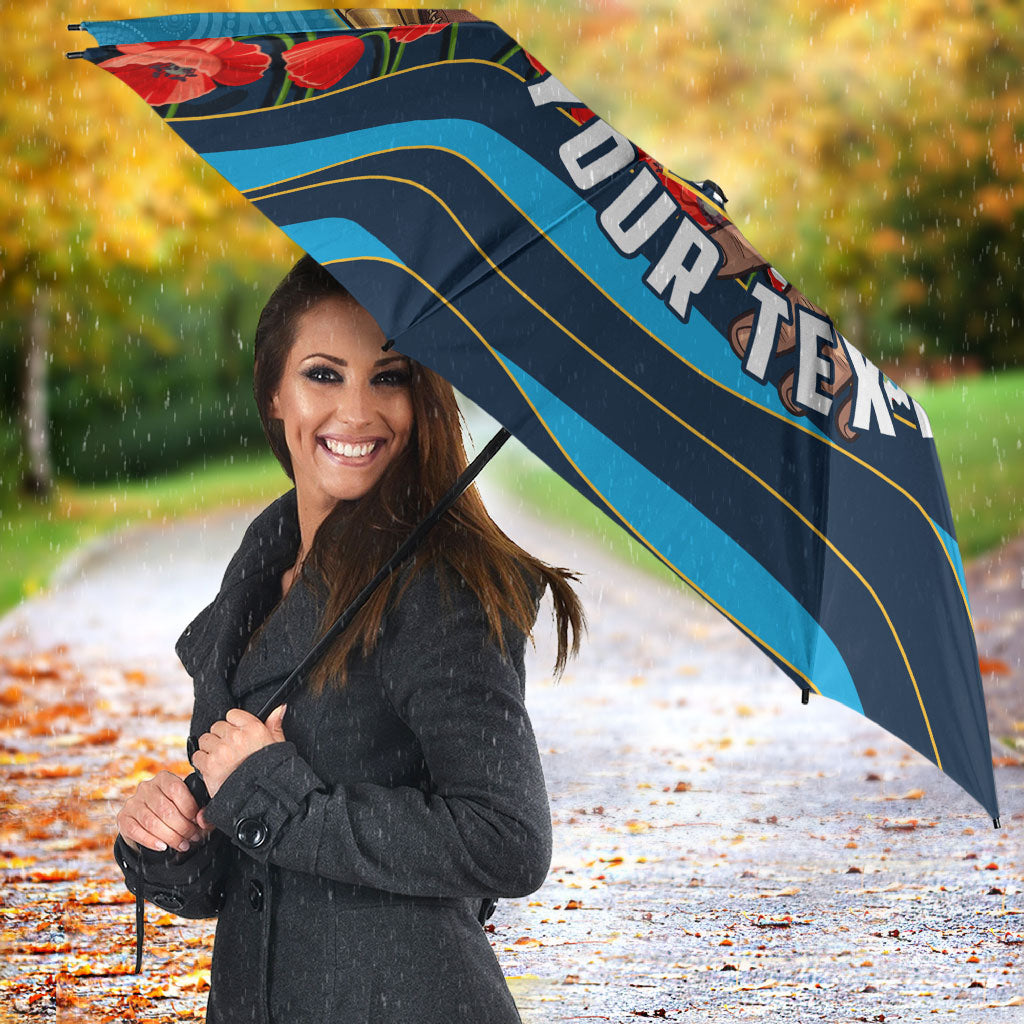 Personalized Gold Coast Titans ANZAC Tribute Umbrella Poppy Field Soldier Silhouette Aboriginal Rugby Mascot