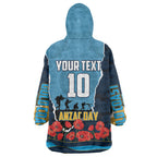 Personalized Gold Coast Titans ANZAC Tribute Wearable Blanket Hoodie Poppy Field Soldier Silhouette Aboriginal Rugby Mascot