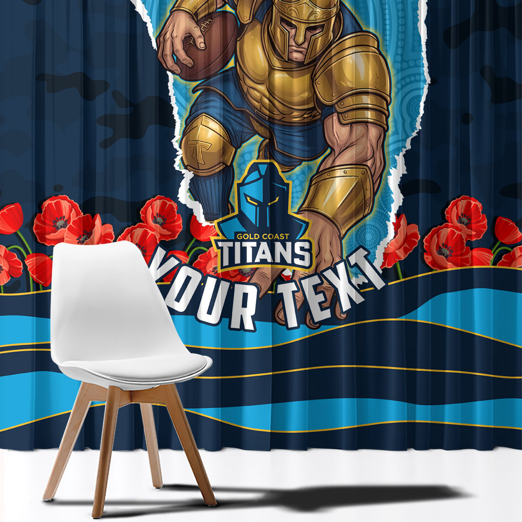 Personalized Gold Coast Titans ANZAC Tribute Window Curtain Poppy Field Soldier Silhouette Aboriginal Rugby Mascot