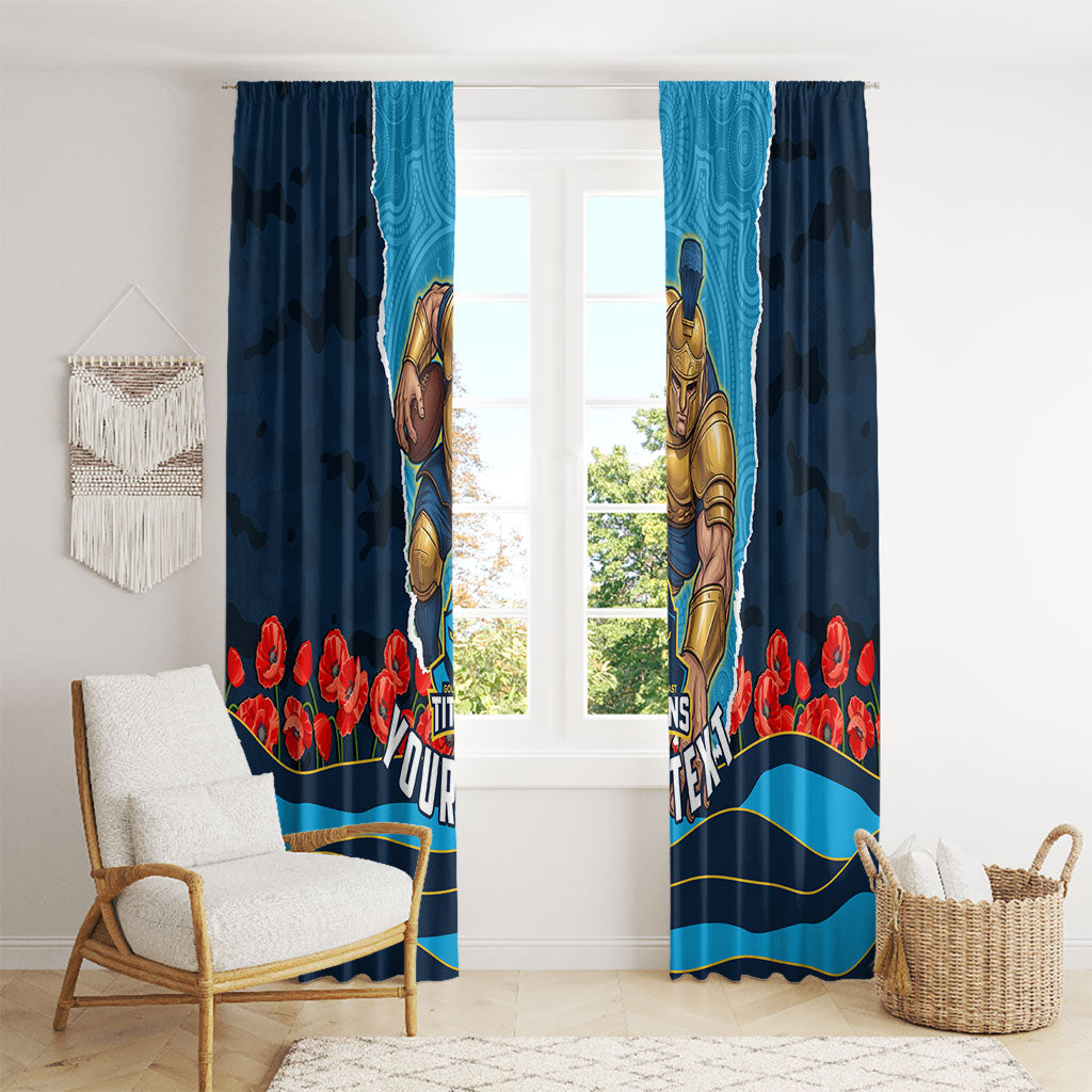 Personalized Gold Coast Titans ANZAC Tribute Window Curtain Poppy Field Soldier Silhouette Aboriginal Rugby Mascot