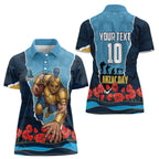 Personalized Gold Coast Titans ANZAC Tribute Women Polo Shirt Poppy Field Soldier Silhouette Aboriginal Rugby Mascot