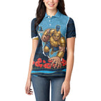 Personalized Gold Coast Titans ANZAC Tribute Women Polo Shirt Poppy Field Soldier Silhouette Aboriginal Rugby Mascot