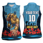 Personalized Gold Coast Titans ANZAC Tribute Women Sleeveless Polo Shirt Poppy Field Soldier Silhouette Aboriginal Rugby Mascot
