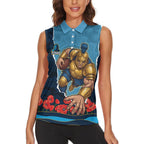 Personalized Gold Coast Titans ANZAC Tribute Women Sleeveless Polo Shirt Poppy Field Soldier Silhouette Aboriginal Rugby Mascot