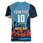 Personalized Gold Coast Titans ANZAC Tribute Women V-Neck T-Shirt Poppy Field Soldier Silhouette Aboriginal Rugby Mascot