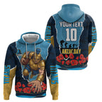 Personalized Gold Coast Titans ANZAC Tribute Zip Hoodie Poppy Field Soldier Silhouette Aboriginal Rugby Mascot