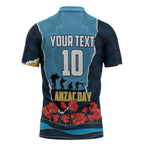Personalized Gold Coast Titans ANZAC Tribute Zipper Polo Shirt Poppy Field Soldier Silhouette Aboriginal Rugby Mascot