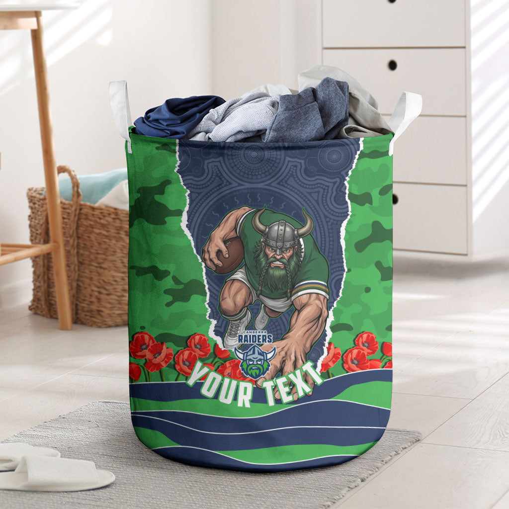 Personalized Canberra Raiders ANZAC Tribute Laundry Basket Poppy Field Soldier Silhouette Aboriginal Rugby Mascot