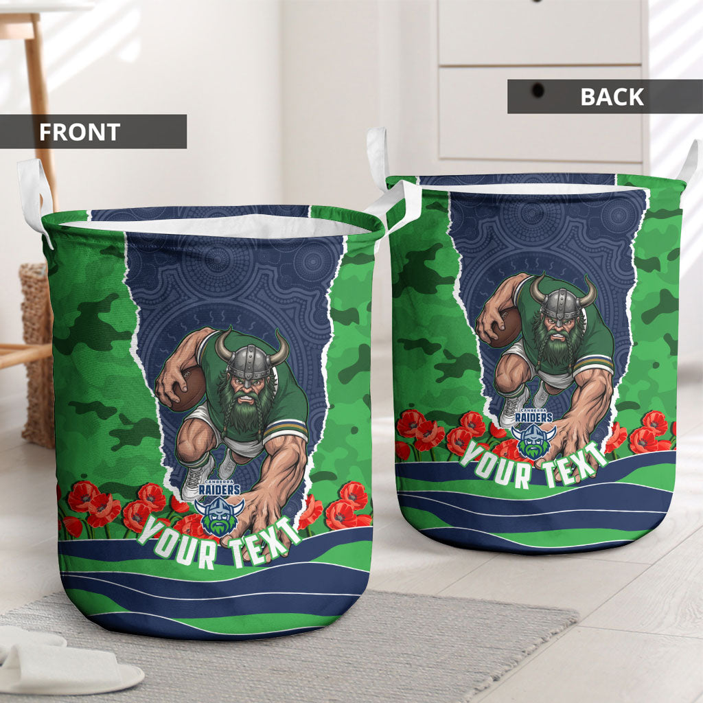 Personalized Canberra Raiders ANZAC Tribute Laundry Basket Poppy Field Soldier Silhouette Aboriginal Rugby Mascot