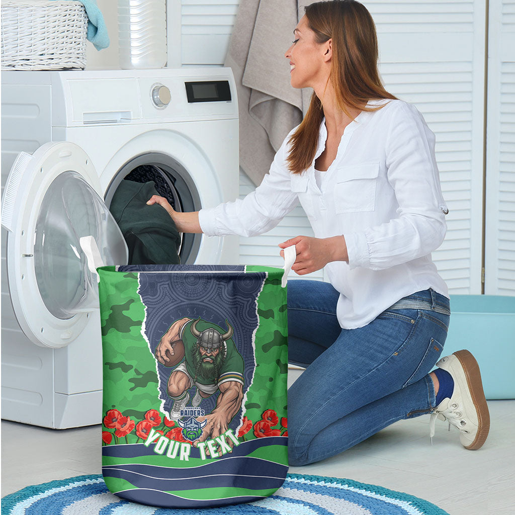 Personalized Canberra Raiders ANZAC Tribute Laundry Basket Poppy Field Soldier Silhouette Aboriginal Rugby Mascot