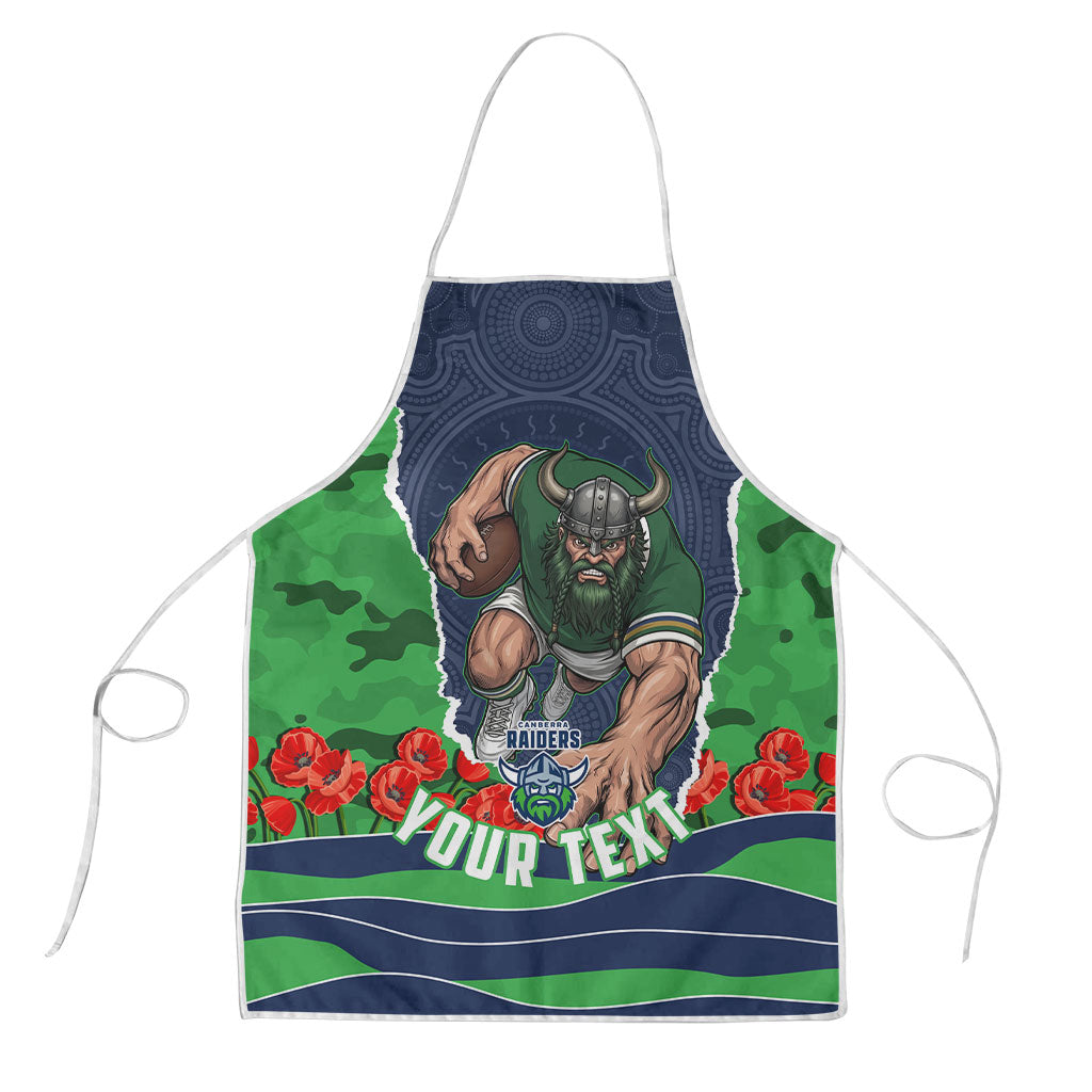 Personalized Canberra Raiders ANZAC Tribute Apron Poppy Field Soldier Silhouette Aboriginal Rugby Mascot