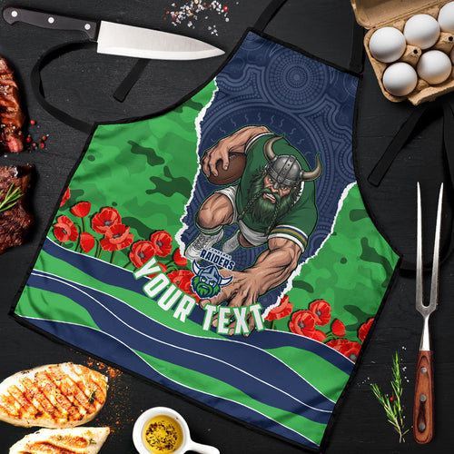Personalized Canberra Raiders ANZAC Tribute Apron Poppy Field Soldier Silhouette Aboriginal Rugby Mascot