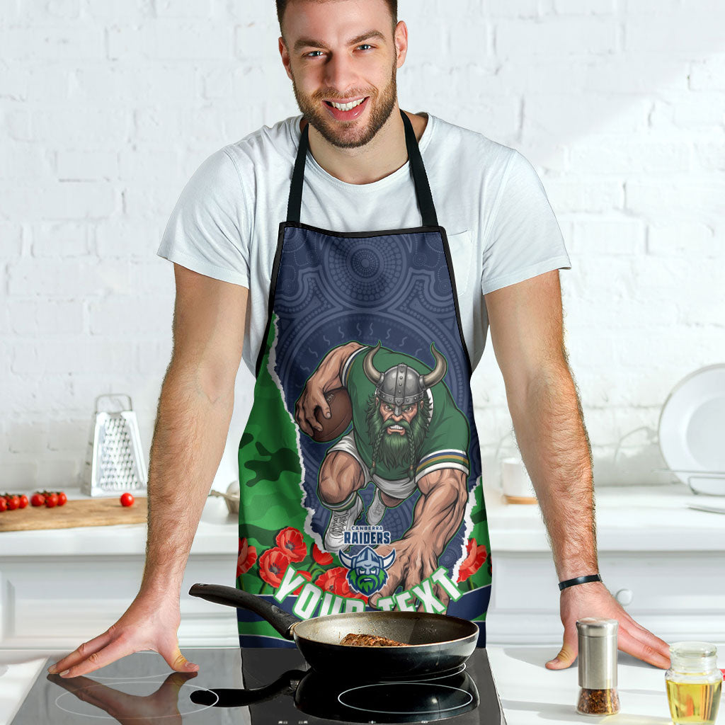 Personalized Canberra Raiders ANZAC Tribute Apron Poppy Field Soldier Silhouette Aboriginal Rugby Mascot