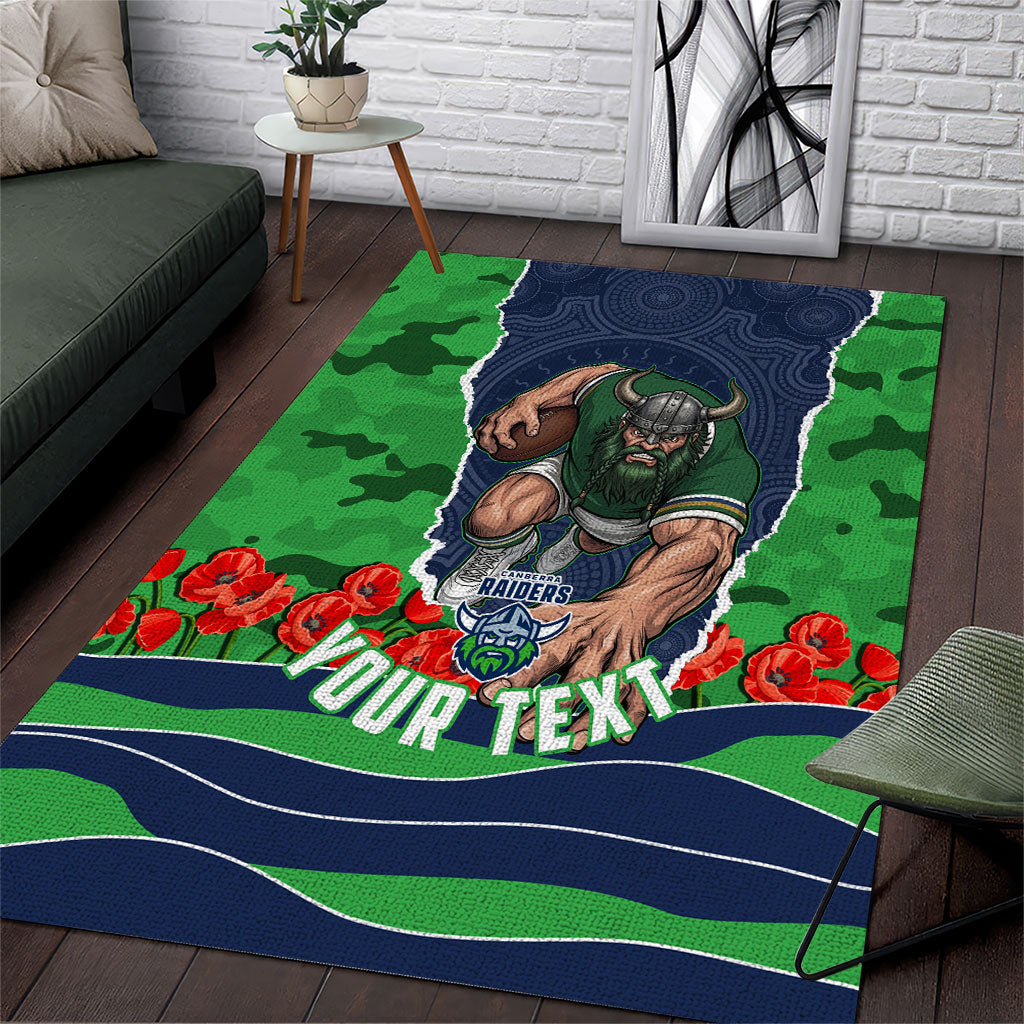 Personalized Canberra Raiders ANZAC Tribute Area Rug Poppy Field Soldier Silhouette Aboriginal Rugby Mascot