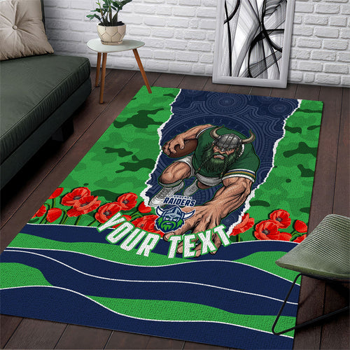 Personalized Canberra Raiders ANZAC Tribute Area Rug Poppy Field Soldier Silhouette Aboriginal Rugby Mascot
