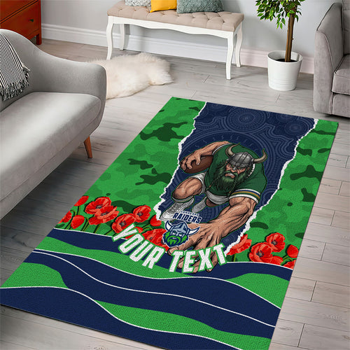 Personalized Canberra Raiders ANZAC Tribute Area Rug Poppy Field Soldier Silhouette Aboriginal Rugby Mascot