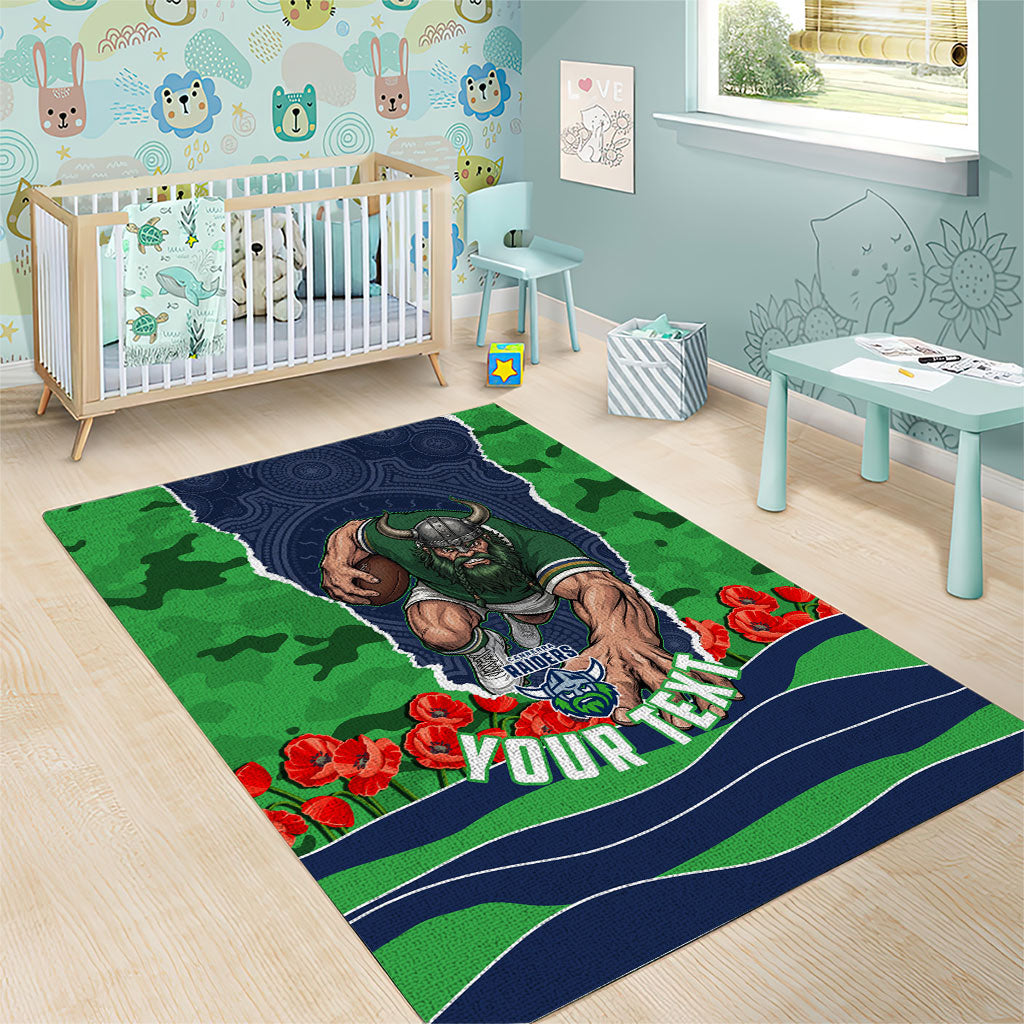 Personalized Canberra Raiders ANZAC Tribute Area Rug Poppy Field Soldier Silhouette Aboriginal Rugby Mascot