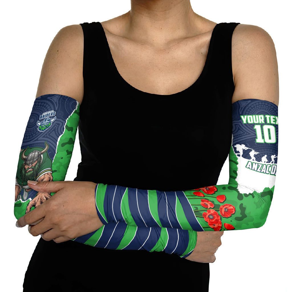 Personalized Canberra Raiders ANZAC Tribute Arm Sleeves Poppy Field Soldier Silhouette Aboriginal Rugby Mascot