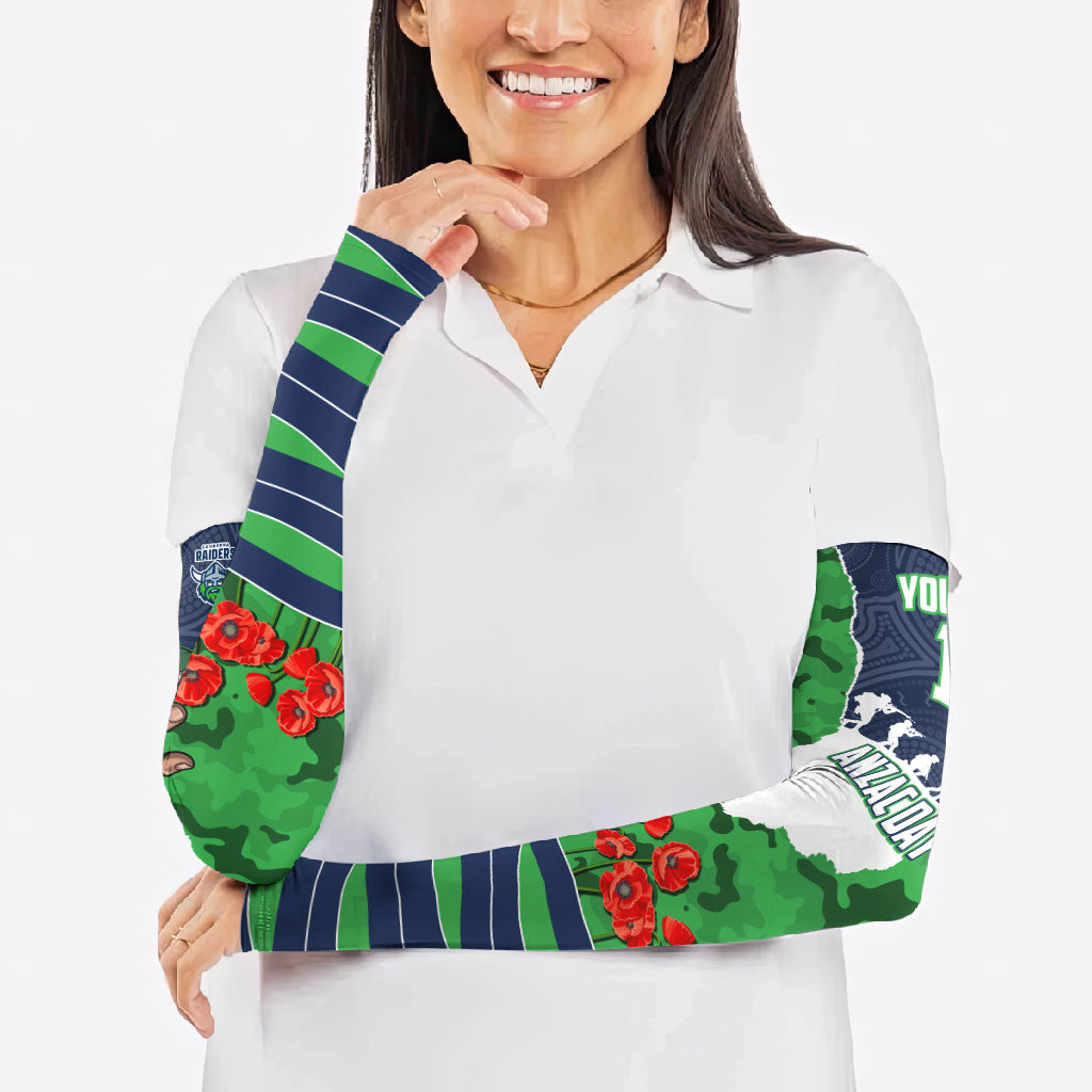 Personalized Canberra Raiders ANZAC Tribute Arm Sleeves Poppy Field Soldier Silhouette Aboriginal Rugby Mascot