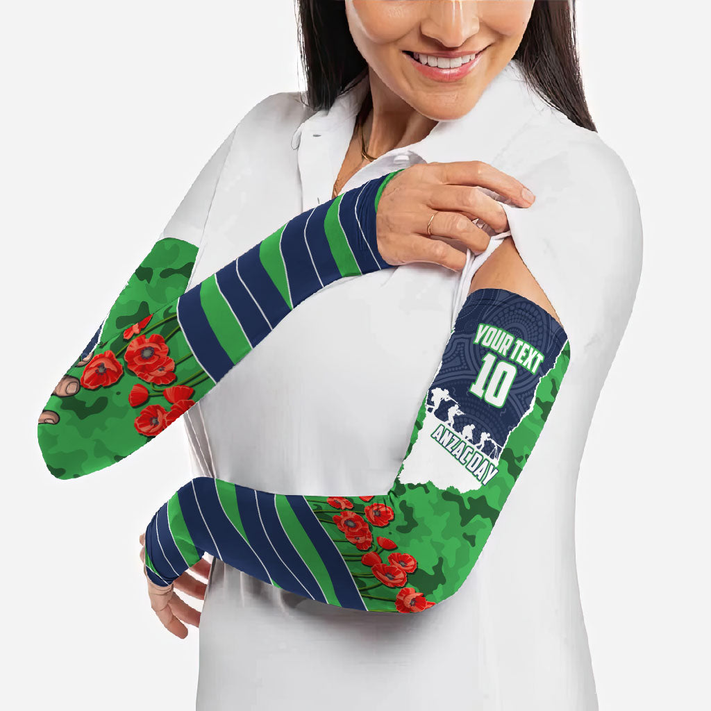 Personalized Canberra Raiders ANZAC Tribute Arm Sleeves Poppy Field Soldier Silhouette Aboriginal Rugby Mascot