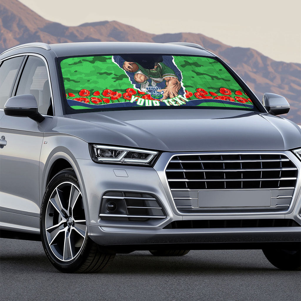 Personalized Canberra Raiders ANZAC Tribute Auto Sun Shade Poppy Field Soldier Silhouette Aboriginal Rugby Mascot