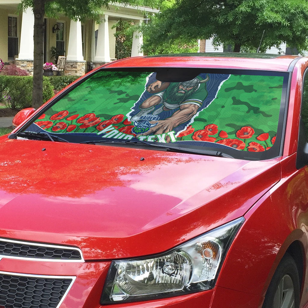 Personalized Canberra Raiders ANZAC Tribute Auto Sun Shade Poppy Field Soldier Silhouette Aboriginal Rugby Mascot