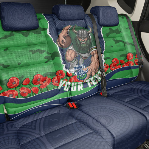 Personalized Canberra Raiders ANZAC Tribute Back Car Seat Cover Poppy Field Soldier Silhouette Aboriginal Rugby Mascot