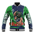 Personalized Canberra Raiders ANZAC Tribute Baseball Jacket Poppy Field Soldier Silhouette Aboriginal Rugby Mascot