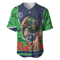 Personalized Canberra Raiders ANZAC Tribute Baseball Jersey Poppy Field Soldier Silhouette Aboriginal Rugby Mascot