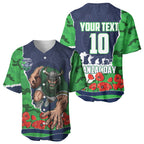 Personalized Canberra Raiders ANZAC Tribute Baseball Jersey Poppy Field Soldier Silhouette Aboriginal Rugby Mascot