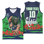 Personalized Canberra Raiders ANZAC Tribute Basketball Jersey Poppy Field Soldier Silhouette Aboriginal Rugby Mascot